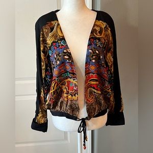 Vintage Carole Little tie front blouse, tassel, long sleeve size 10